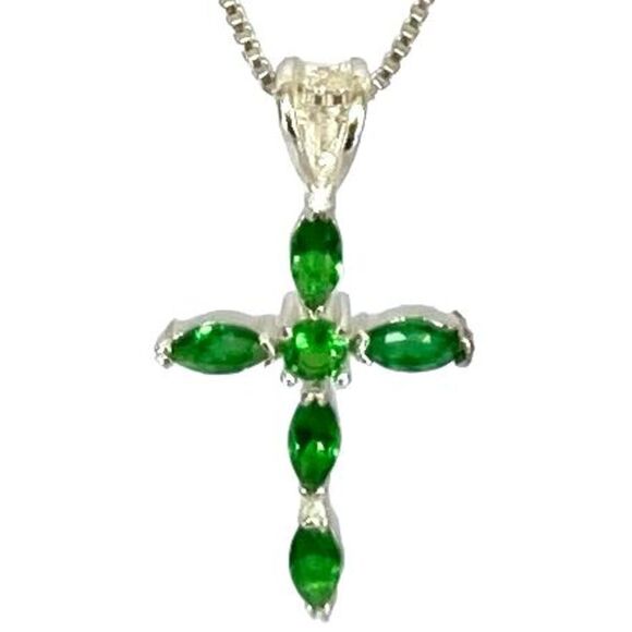 NX# Emerald & Sterling 925 Silver Cross Necklace - Picture 2 of 9
